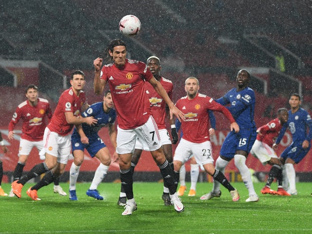 Edinson Cavani heads the ball during Manchester United's Premier League clash with Chelsea on October 24, 2020
