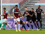 Phil Foden celebrates scoring for Manchester City against West Ham United in the Premier League on October 24, 2020
