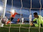 Real Madrid's Thibaut Courtois reacts after Raphael Varane scores an own goal against Shakhtar Donetsk in the Champions League on October 21, 2020