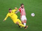 Stoke City's Steven Fletcher in action with Barnsley's Mads Andersen in the Championship on October 21, 2020