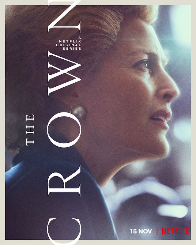 Margaret Thatcher on the poster for The Crown season four
