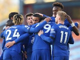 Chelsea's Hakim Ziyech celebrates with teammates after scoring against Burnley on October 31, 2020
