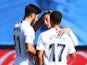 Eden Hazard celebrates with teammates after scoring for Real Madrid against Huesca in La Liga on October 31, 2020