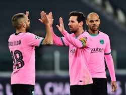 Barcelona's Lionel Messi celebrates scoring against Juventus in the Champions League on October 28, 2020