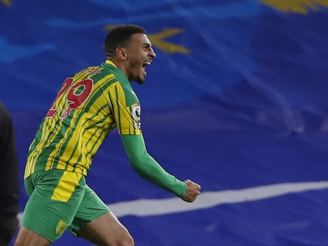West Bromwich Albion striker Karlan Grant celebrates scoring against Brighton & Hove Albion on October 26, 2020