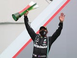 Lewis Hamilton celebrates winning the Portuguese Grand Prix on October 25, 2020