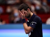 Novak Djokovic reacts after losing to Lorenzo Sonego in the Austrian Open on October 30, 2020