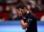 Novak Djokovic reacts after losing to Lorenzo Sonego in the Austrian Open on October 30, 2020