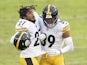 Pittsburgh Steelers' Minkah Fitzpatrick celebrates with teammate Marcus Allen against the Baltimore Ravens on November 1, 2020