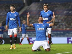 Rangers striker Alfredo Morelos celebrates scoring against Lech Poznan in the Europa League on October 29, 2020