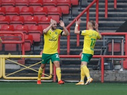 Teemu Pukki celebrates after scoring for Norwich City against Bristol City in the Championship on October 31, 2020