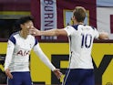 Son Heung-min and Harry Kane celebrate after Tottenham Hotspur take the lead against Burnley on October 26, 2020