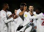 Watford's Ismaila Sarr celebrates with teammates after scoring against Wycombe Wanderers in the Championship on October 27, 2020