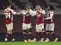 Arsenal players celebrate after a Molde own goal in the Europa League on November 5, 2020