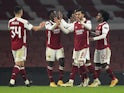 Arsenal players celebrate after a Molde own goal in the Europa League on November 5, 2020