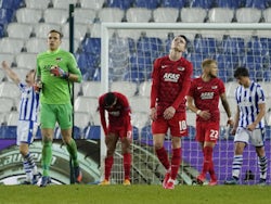 AZ Alkmaar players look dejected against Real Sociedad on November 5, 2020