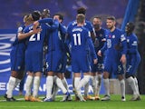 Chelsea players celebrate scoring against Sheffield United on November 7, 2020