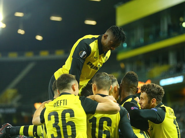 Young Boys players celebrate scoring against CSKA Sofia in the Europa League on November 5, 2020