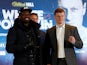 Dillian Whyte and Alexander Povetkin pose together in March 2020