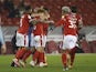 Nottingham Forest's Scott McKenna celebrates with teammates after scoring against Coventry City on November 4, 2020
