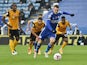 Leicester City's Jamie Vardy scores against Wolverhampton Wanderers in the Premier League on November 8, 2020
