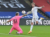 Patrick Bamford scores a disallowed goal for Leeds against Crystal Palace in the Premier League on November 7, 2020