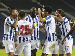 Porto players celebrate scoring against Marseille in the Champions League on November 3, 2020