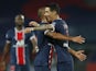 Paris Saint-Germain's PSG's Angel Di Maria celebrates with teammates after scoring against Rennes on November 7, 2020