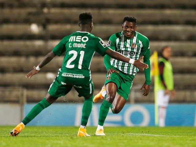 Rio Ave players Gelson and Carlos Mane celebrate after scoring against AC Milan in the Europa League in October 2020
