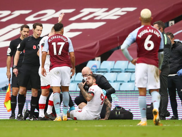 Southampton's Danny Ings goes down injured against Aston Villa in the Premier League on November 1, 2020