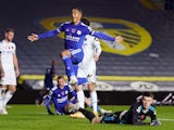 Youri Tielemans celebrates scoring for Leicester City against Leeds United in the Premier League on November 2, 2020