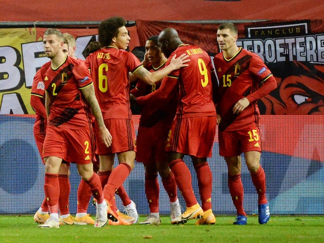 Belgium's Youri Tielemans celebrates scoring against England in the UEFA Nations League on November 15, 2020