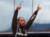 Lewis Hamilton celebrates winning the Turkish Grand Prix on November 15, 2020
