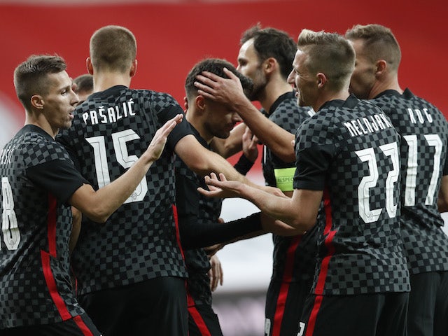 Croatia players celebrate Mario Pasalic's goal against Turkey on November 11, 2020