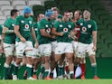 Ireland players celebrate after beating Wales in the Autumn Nations Cup on November 13, 2020