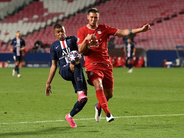Paris Saint-Germain's Kylian Mbappe in action with Bayern Munich's Niklas Sule in the Champions League final on August 23, 2020