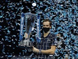 Daniil Medvedev lifts the ATP Finals trophy on November 22, 2020