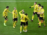 Erling Haaland celebrates after scoring for Borussia Dortmund against Hertha Berlin in the Bundesliga on November 21, 2020