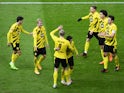 Erling Haaland celebrates after scoring for Borussia Dortmund against Hertha Berlin in the Bundesliga on November 21, 2020