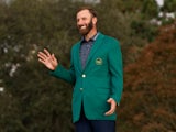 Dustin Johnson with the green jacket after winning the Masters on November 15, 2020