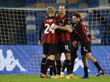 AC Milan's Zlatan Ibrahimovic celebrates scoring against Napoli in Serie A on November 22, 2020
