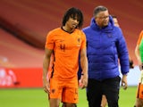 Netherlands defender Nathan Ake limps off after picking up an injury in November 2020