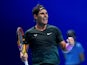 Rafael Nadal reacts after beating Stefanos Tsitsipas at the ATP Finals on November 19, 2020