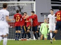 Ferran Torres celebrates scoring for Spain against Germany in the Nations League on November 17, 2020