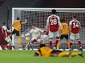Wolverhampton Wanderers attacker Daniel Podence scores against Arsenal in the Premier League on November 29, 2020