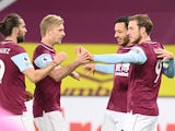 Chris Wood celebrates with teammates after scoring for Burnley against Crystal Palace in the Premier League on November 23, 2020