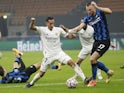 Real Madrid's Lucas Vazquez in action with Inter Milan's Milan Skriniar in the Champions League on November 25, 2020