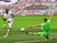 Mainz 05's Jean-Philippe Mateta scores against Bayer Leverkusen in the Bundesliga on June 27, 2020