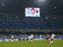 Diego Maradona is displayed on the big screen during Napoli's Europa League clash with Rijeka on November 26, 2020