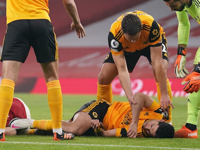 Raul Jimenez lies unconscious during the game between Arsenal and Wolves on November 29, 2020